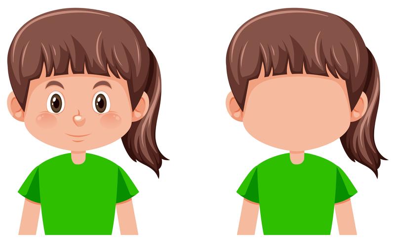 Conjunto de niña morena de pelo vector