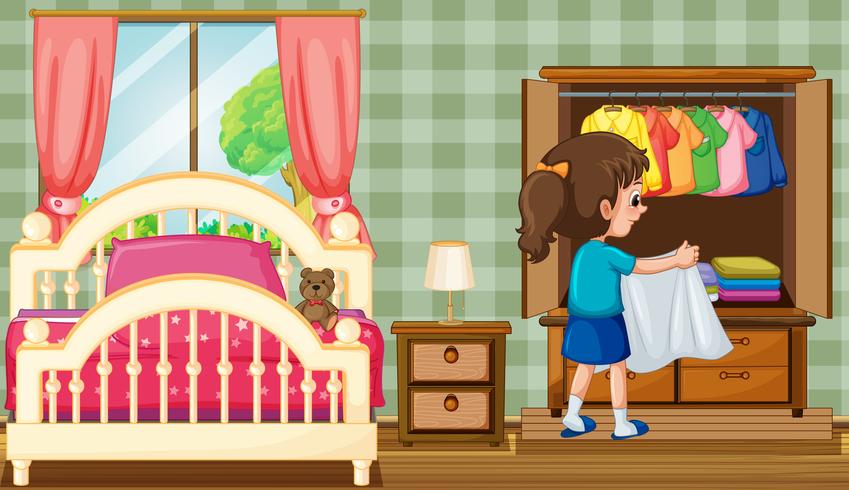A Girl in Bedroom with Wardrobe vector
