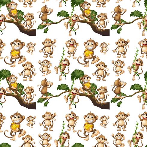 Seamless background design with cute monkeys vector