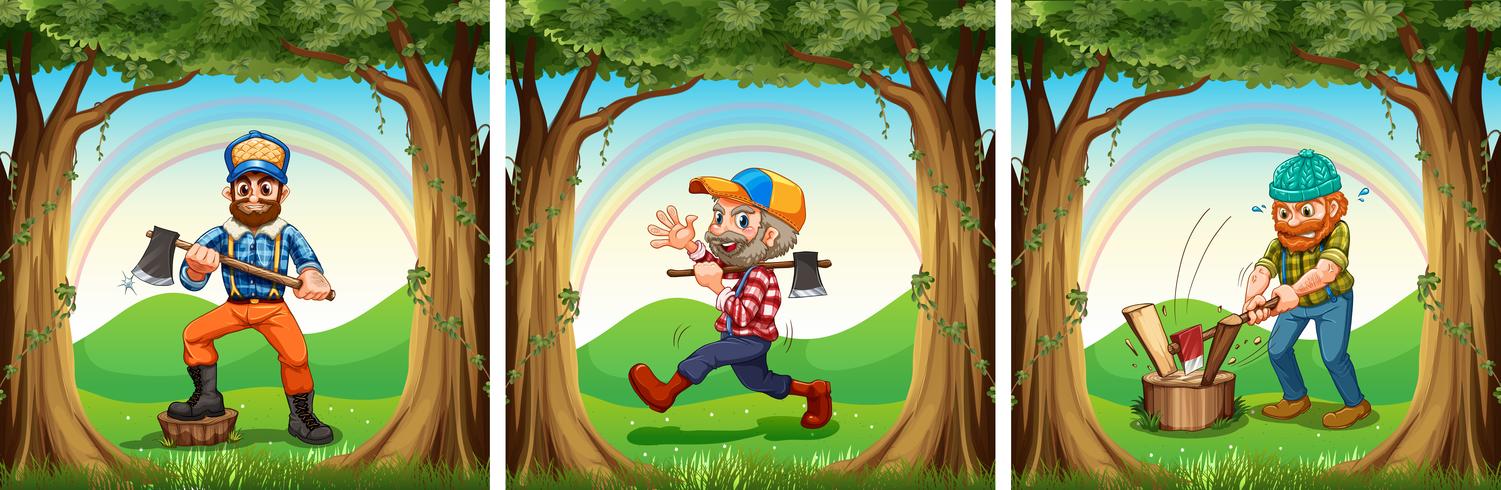 Lumber jacks chopping woods vector