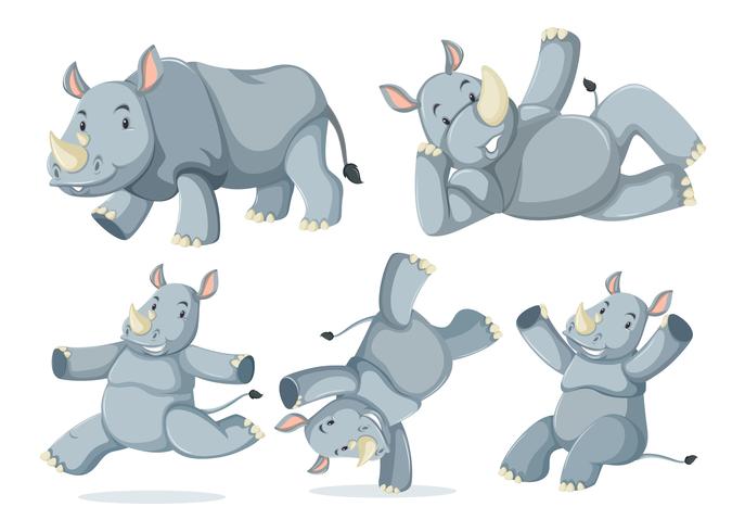 Set of cute rhinos vector