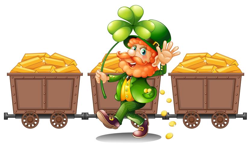 Leprechaun with three carts of gold vector