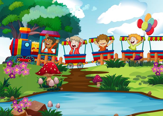 Happy children on the train vector