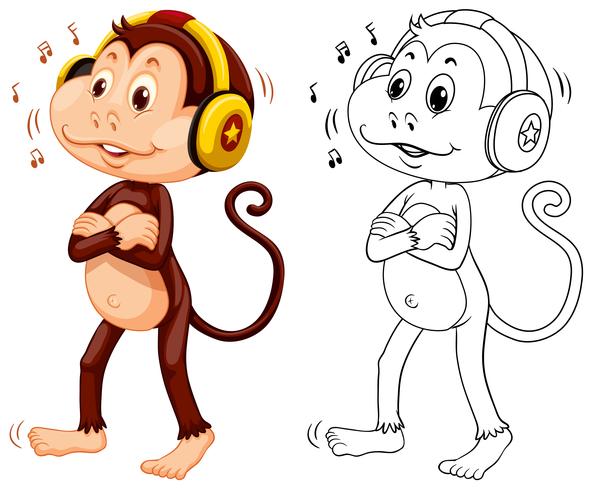 Animal outline for monkey listening to music vector