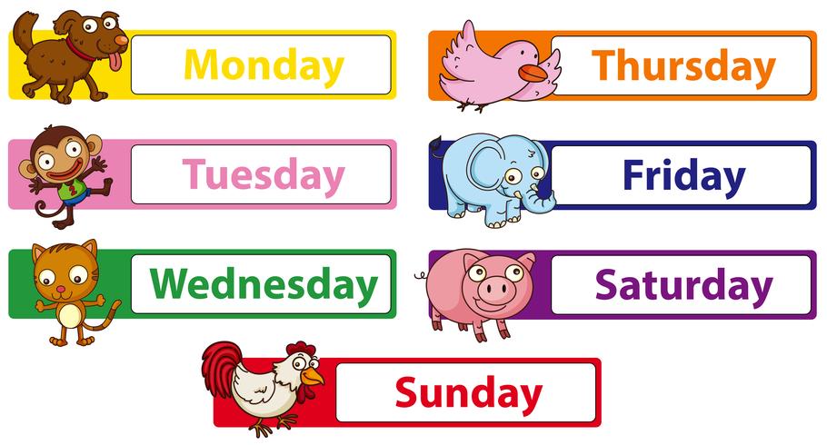 Days of the week with animals on the signs vector