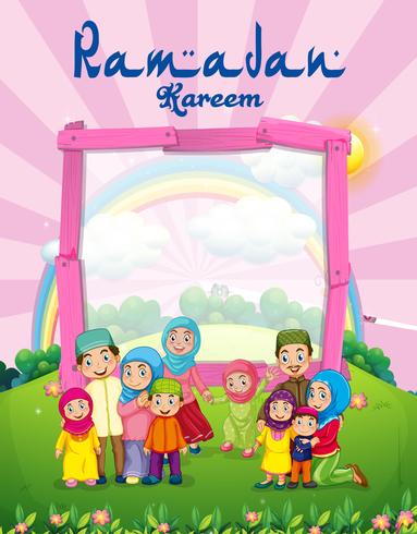 Background template with muslim family in park vector