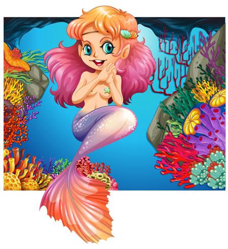 Cute mermaid swimming under the sea vector