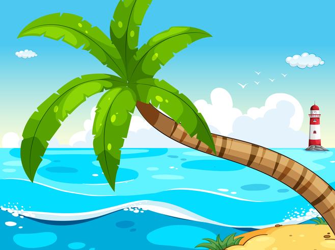 Scene with ocean and lighthouse vector