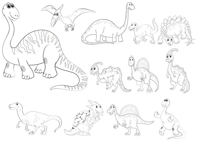 Animal outline for different types of dinosaurs vector