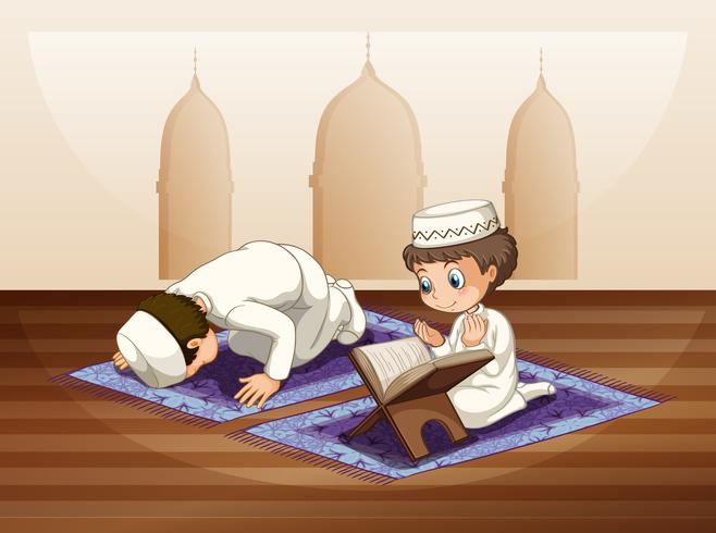 Muslim praying in mosque vector