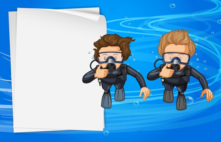 Paper template with two scuba divers vector