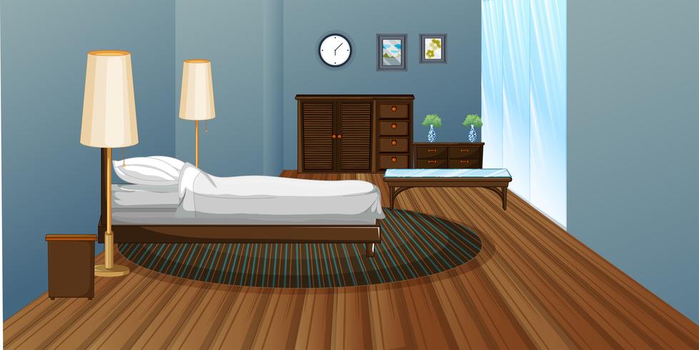 Dormitorio con piso de madera. vector