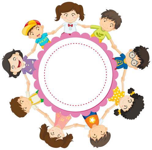 Banner design with kids holding hands in circle vector