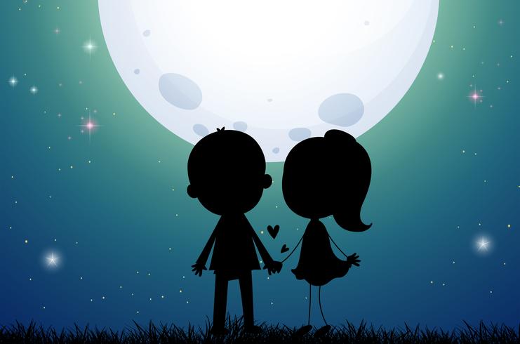 Silhouette love couple in the field vector