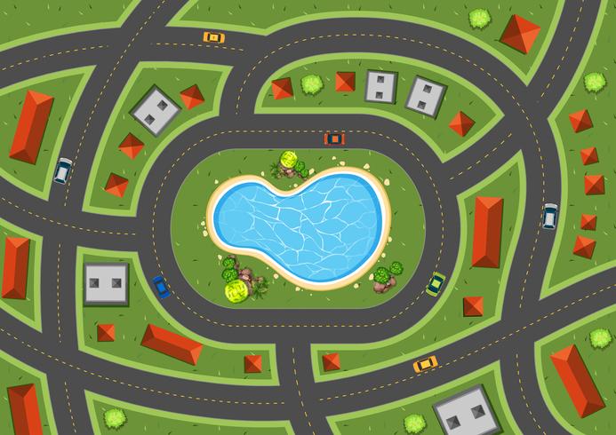 Aerial scene with roads and houses vector