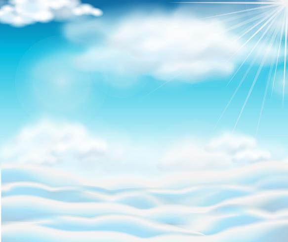 Blue sky with fluffy clouds vector