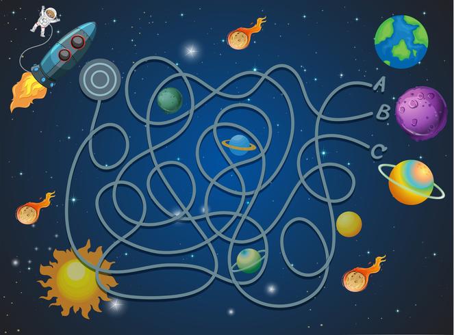 Space themed maze concept vector