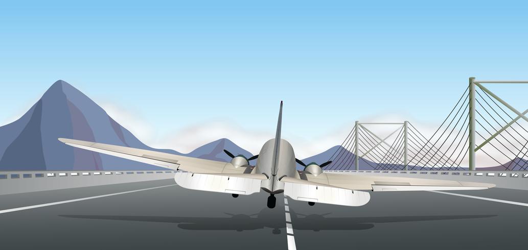 Back of airplane landing on runway vector