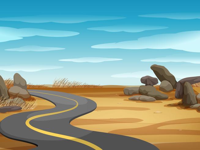 Scene with empty road in desert land vector