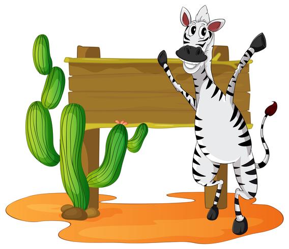 Zebra and wooden sign in desert field vector