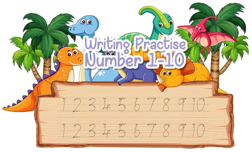 Writing practice number one to ten vector