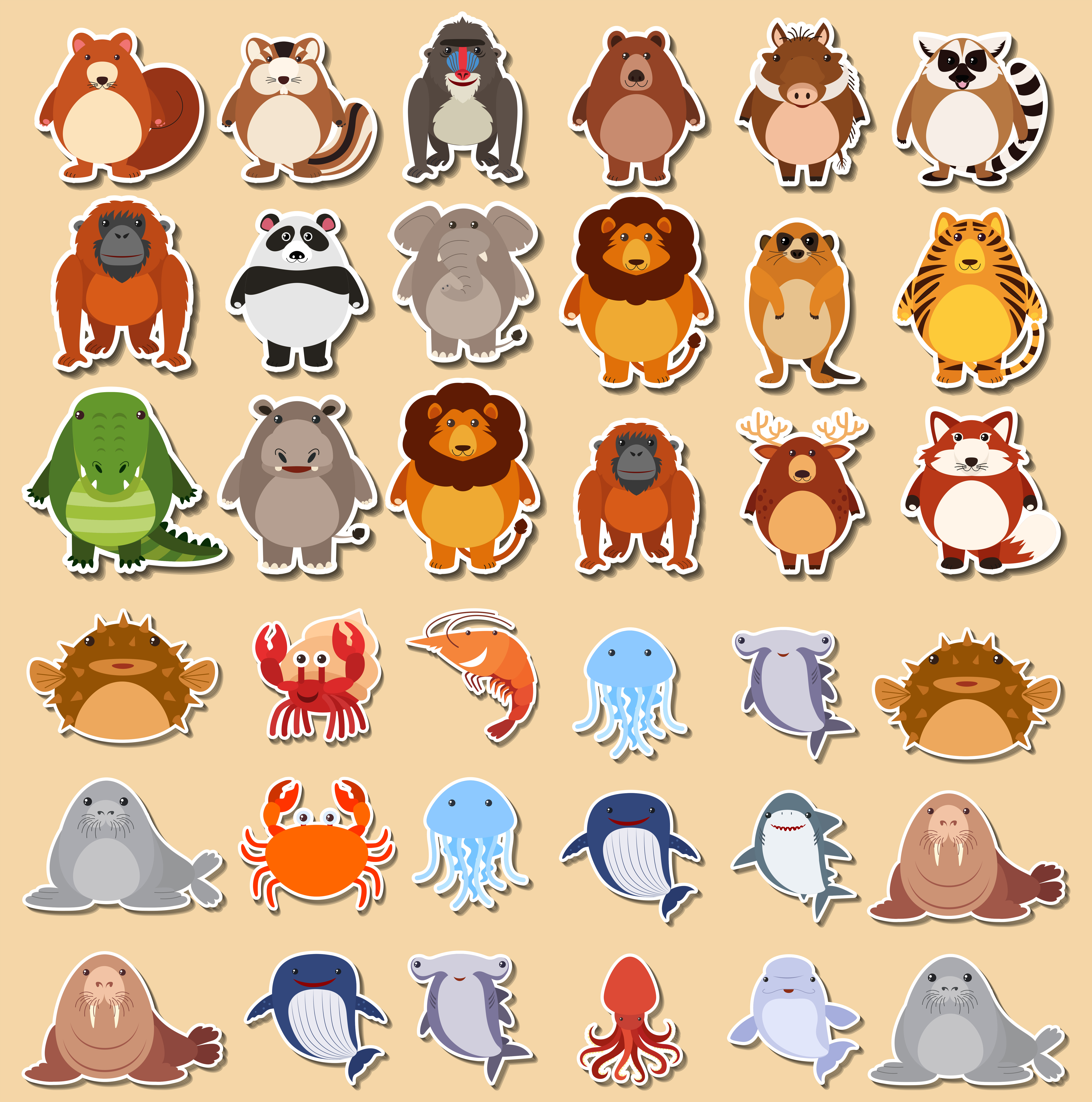 Download Set of cute animal sticker - Download Free Vectors ...