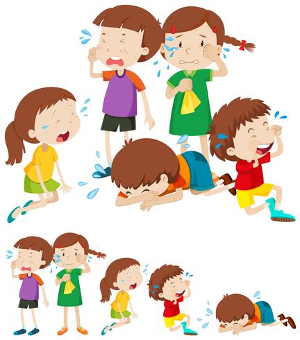 Many sad children crying vector