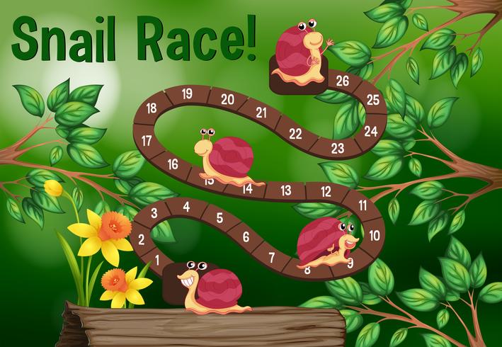 Boardgame template with snails on tree vector
