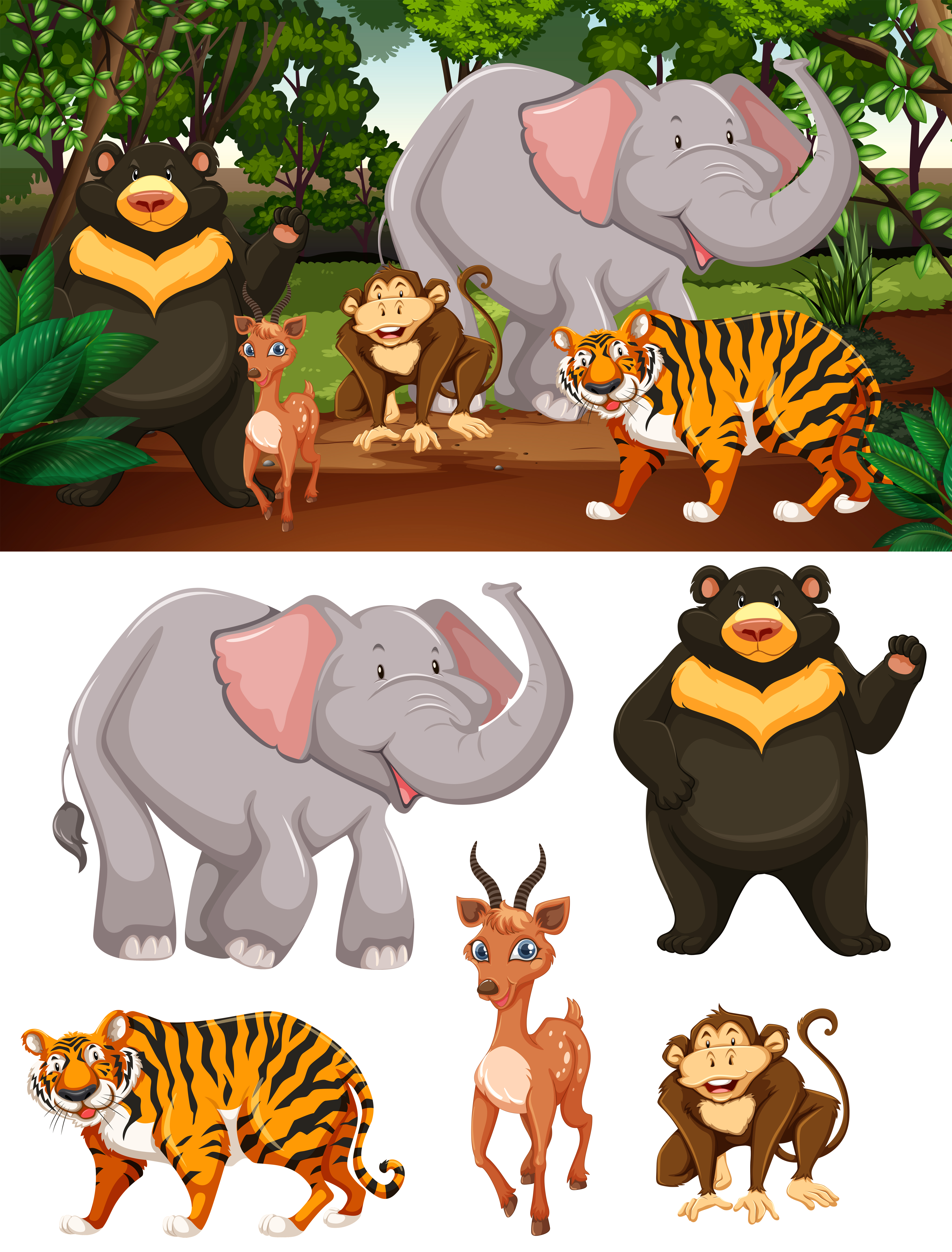 Les Animaux De La Foret Dessin Animé Animaux sauvages dans la forêt - Telecharger Vectoriel Gratuit, Clipart