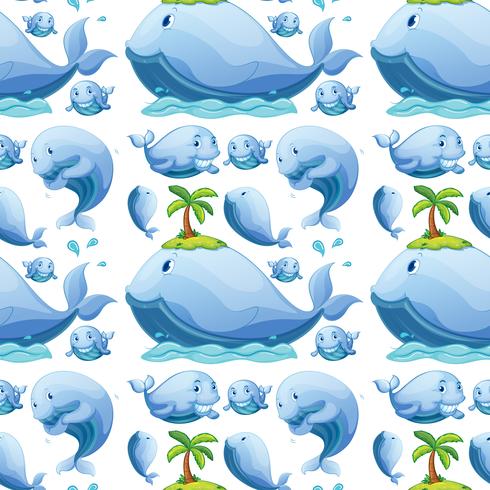 Cute whale seamless pattern vector