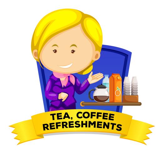 Label design with flight attendant serving drinks vector