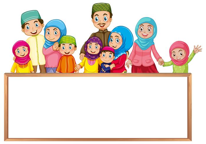 Board template with muslim family in colorful clothes vector