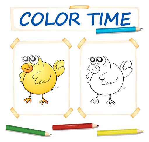 Coloring paper template with yellow chick vector