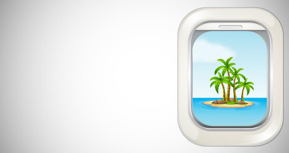 Background template with view of island throught airplane window