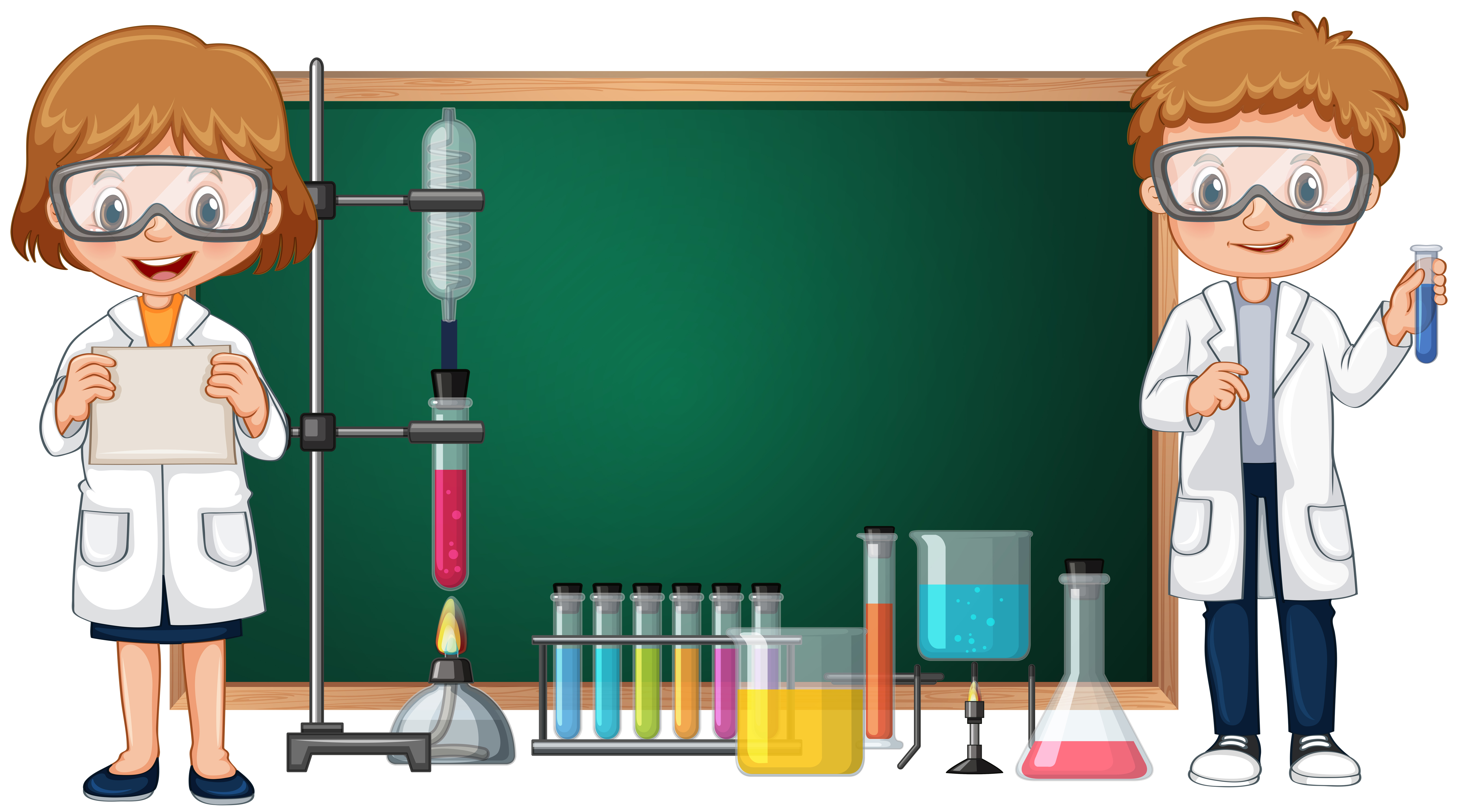 Kids doing science lab experiment with blackboard in background 446583  Vector Art at Vecteezy