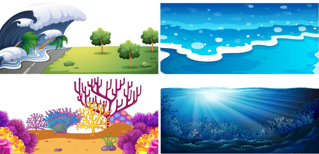 Set of water scenes vector