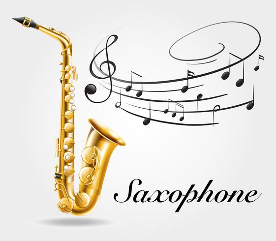 Saxofón y notas musicales en cartel. vector