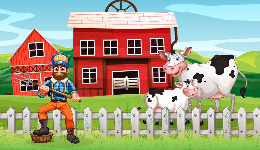 Un agricultor en escena rural. vector