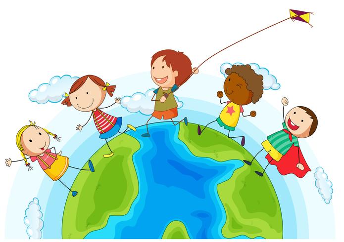 Kids running around the world vector