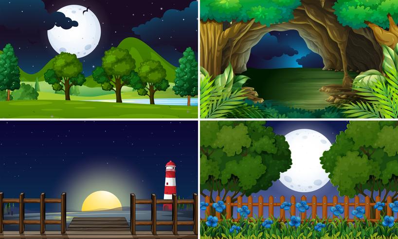 Four scenes at night time vector