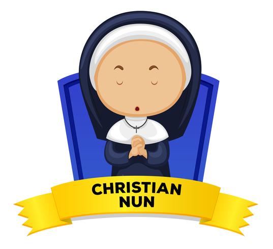 Wordcard con ocupación monja cristiana vector