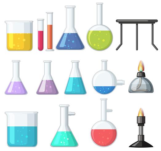 Different types of beakers and burners vector