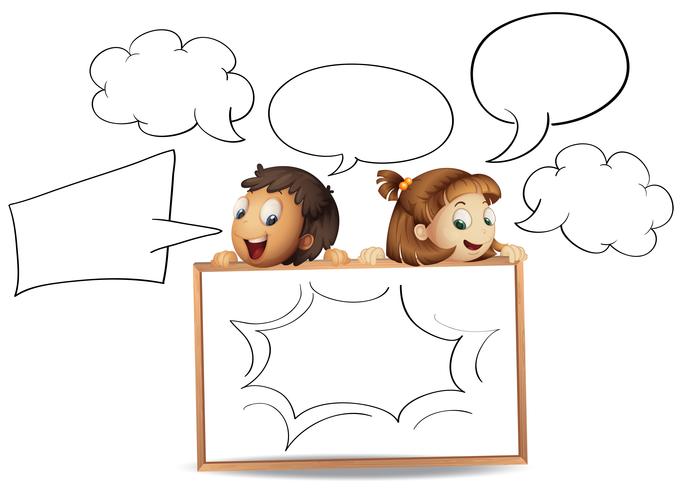 Boy and girl with speech bubble templates vector