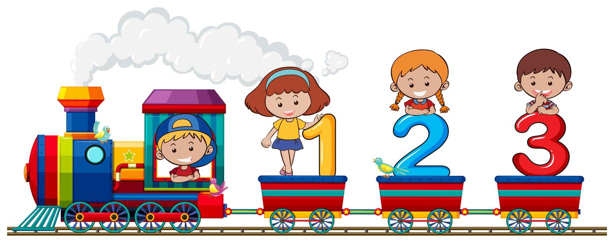 Niños y número en el tren. vector