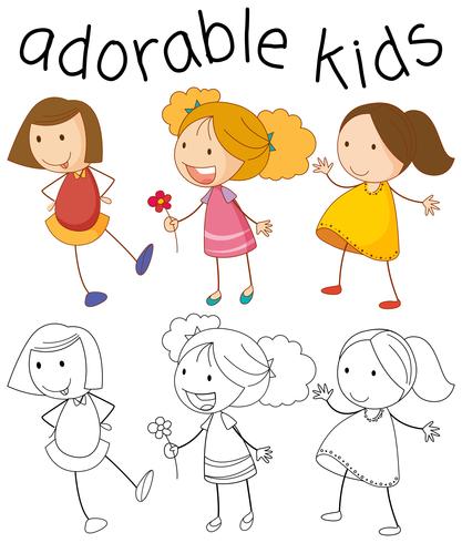 Set of doodle girl vector