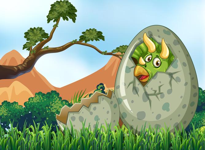 Scene with dinosaur hatching egg vector