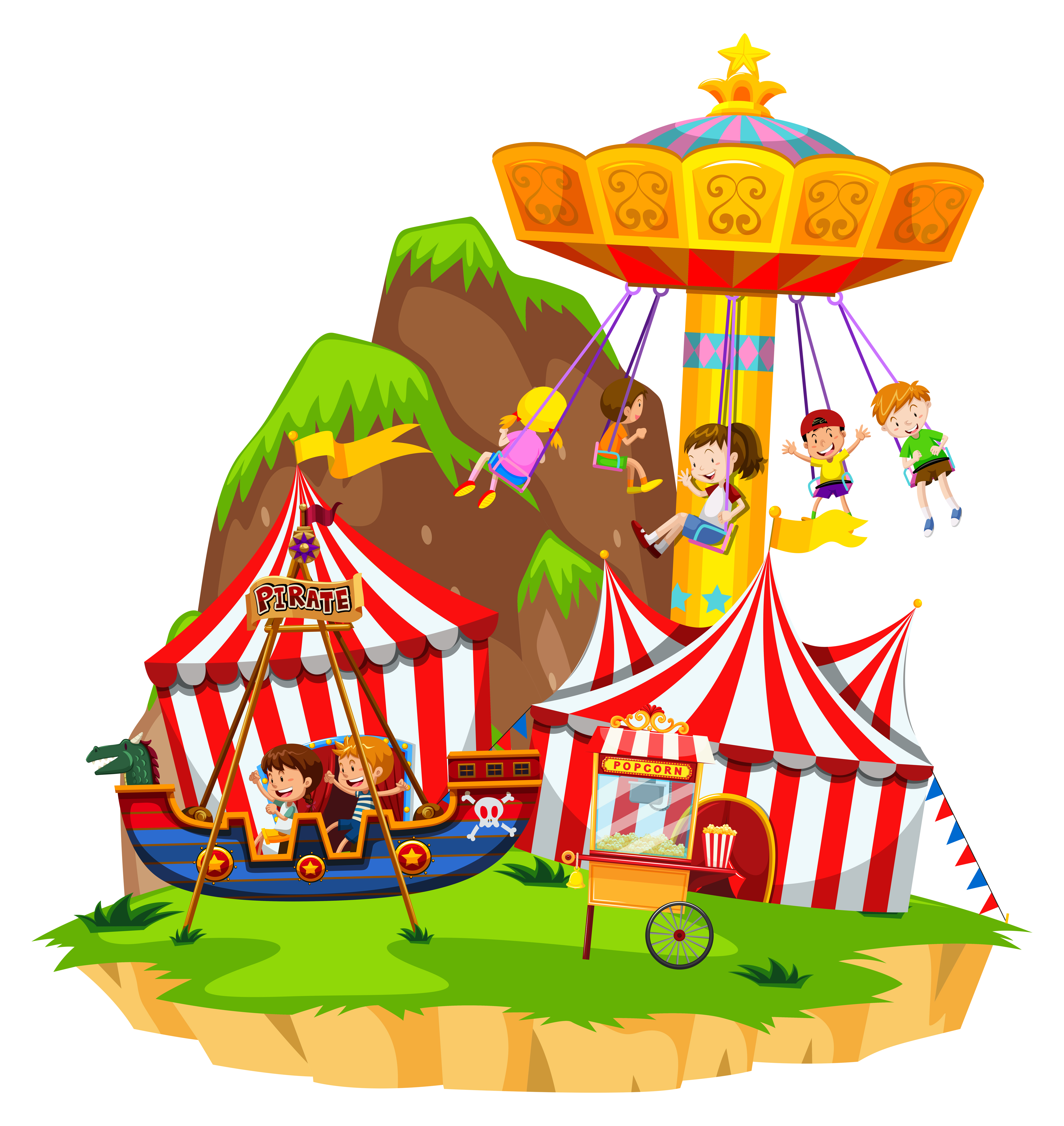 Children playing on rides in amusement park 446725 Vector Art at Vecteezy
