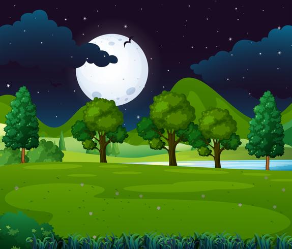 Night scene with fullmoon in the park vector