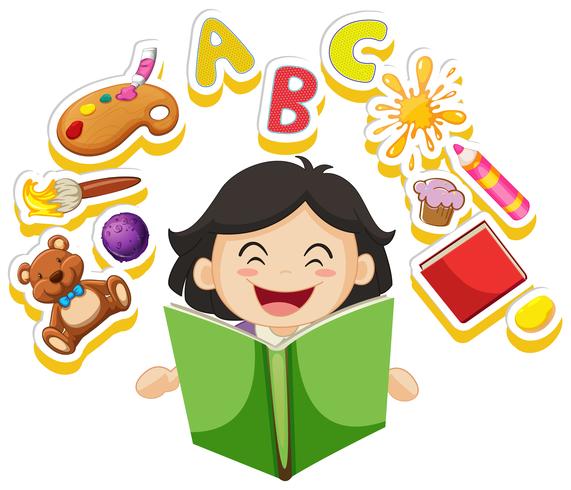 Happy girl reading book alone vector