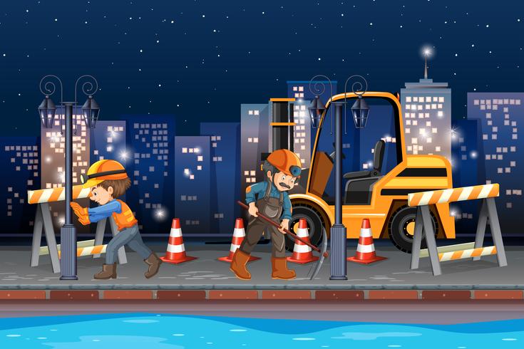 Construction worker working at night vector